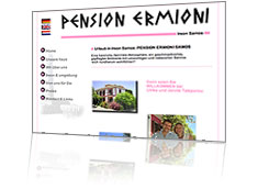 Family run pension in Ireon Samos. Site is in 3 languages, German, Dutch, English. Inc. extra photo book and guest book.