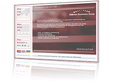 Unitron Electronics Group, new site design (Dec. 2004 on-line) according to the new brochure 2004. Languages: Dutch, German, English. With news banner and customer login.