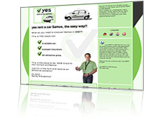 Car rental company on the island of Samos, new design for 2005. I created the logo, and designed the complete company identitie, incl. web banner advertisement program.